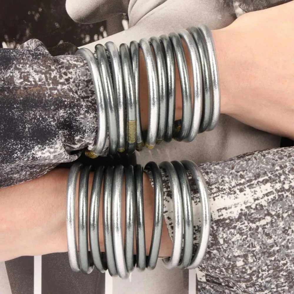 BUDHAGIRL Graphite All Weather Bangles® (Set of 6) Serenity Prayer | Small | NWT - Picture 4 of 6